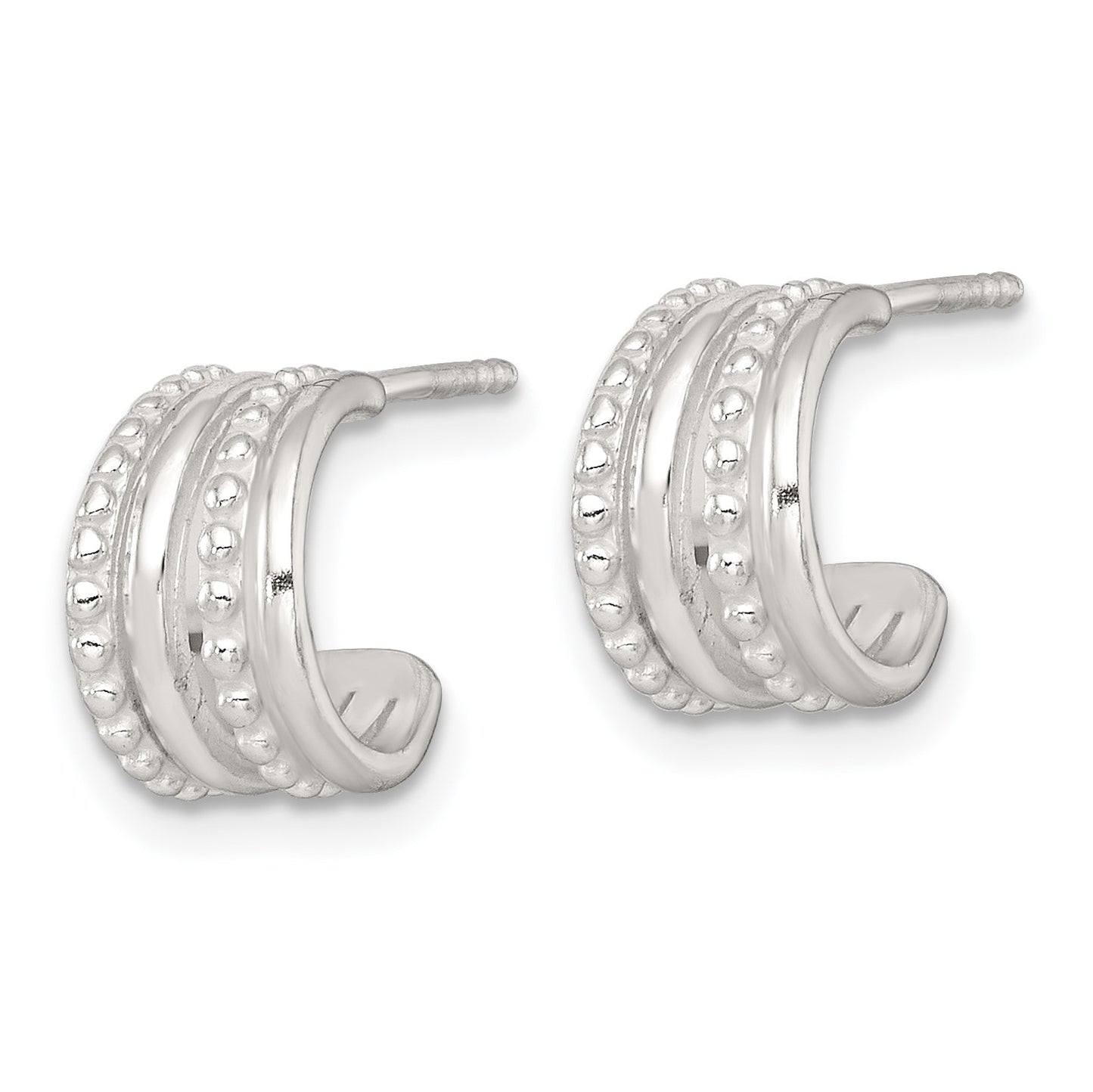 Sterling Silver Polished and Beaded 4-Row C-Hoop Post Earrings