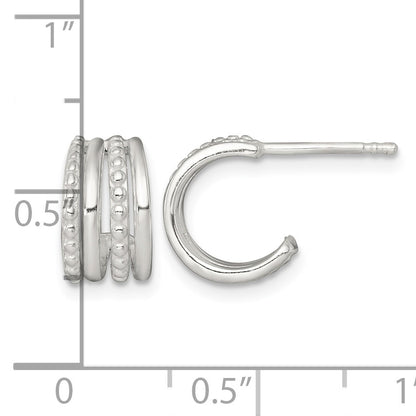 Sterling Silver Polished and Beaded 4-Row C-Hoop Post Earrings