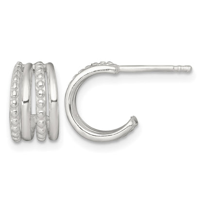 Sterling Silver Polished and Beaded 4-Row C-Hoop Post Earrings