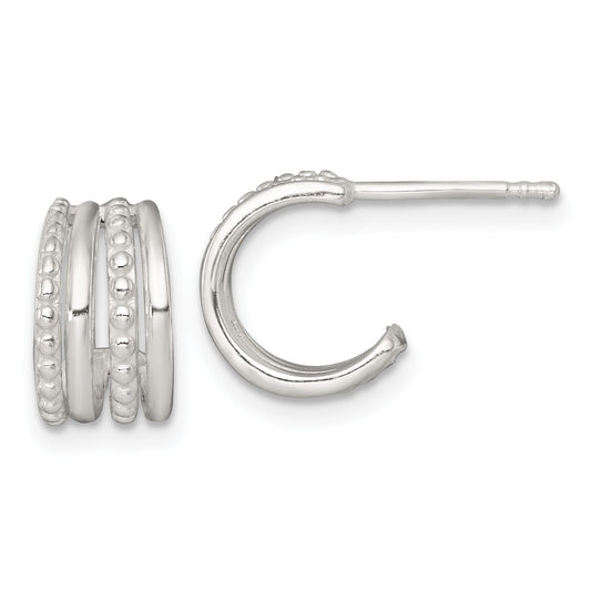 Sterling Silver Polished and Beaded 4-Row C-Hoop Post Earrings