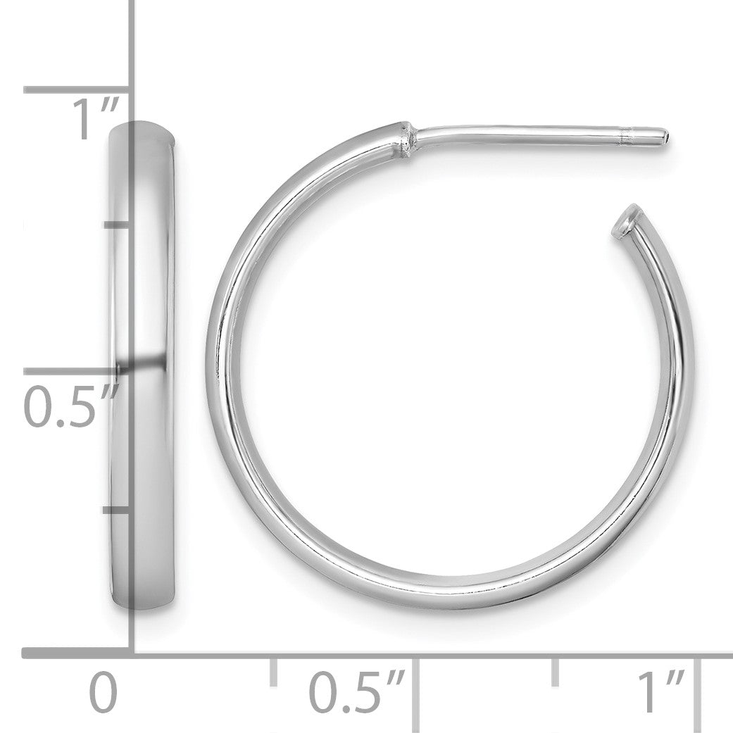Sterling Silver Rhodium-plated Polished 3.00 x 23mm C-Hoop Post Earrings