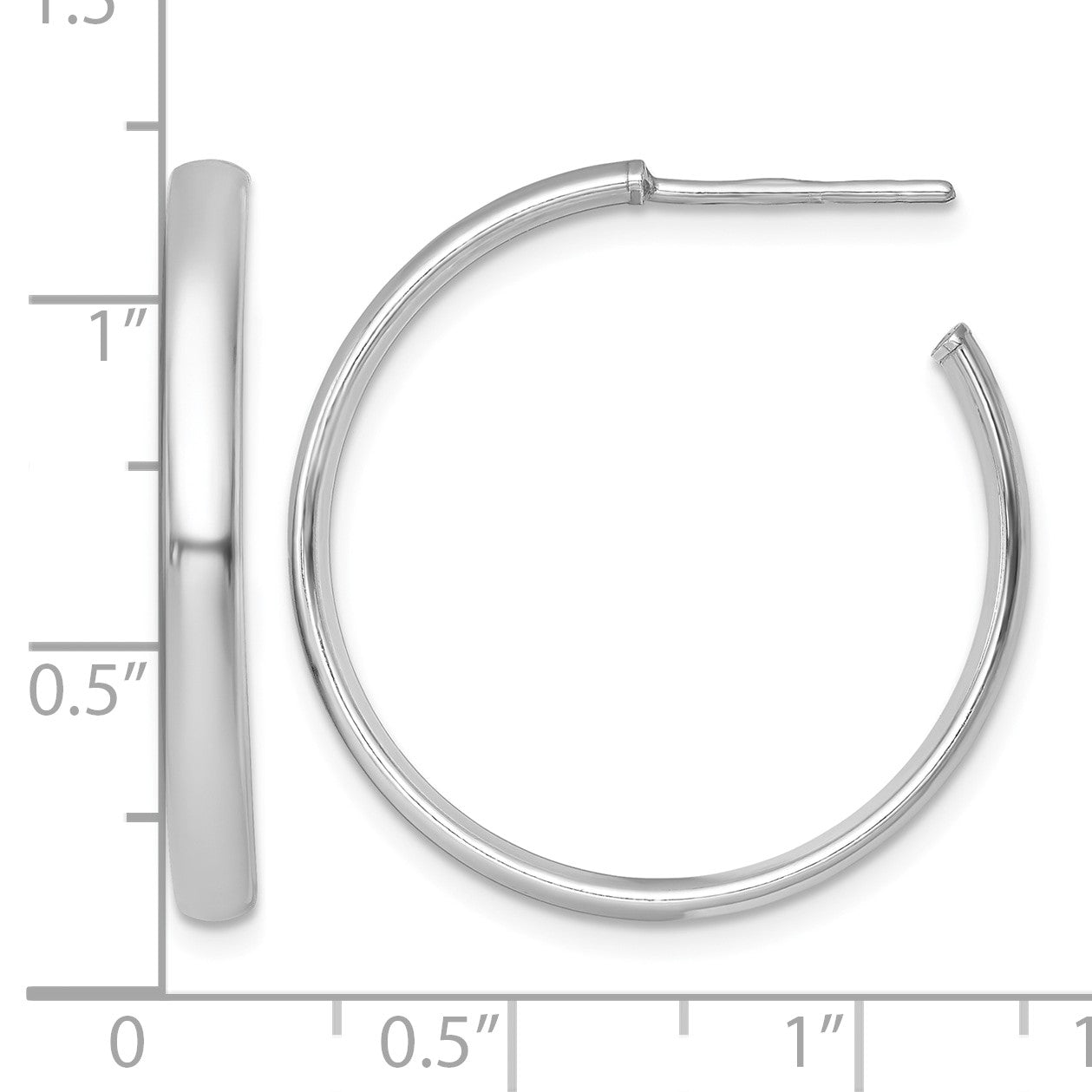 Sterling Silver Rhodium-plated Polished 3.00 x 28mm C-Hoop Post Earrings