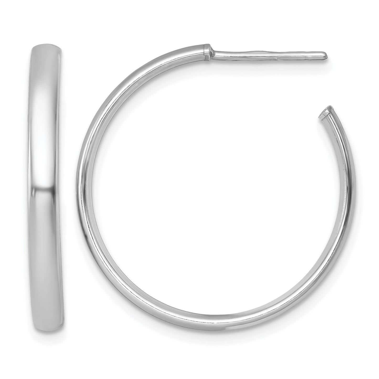 Sterling Silver Rhodium-plated Polished 3.00 x 28mm C-Hoop Post Earrings