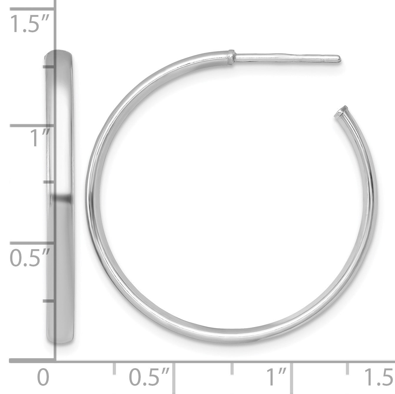 Sterling Silver Rhodium-plated Polished 3.00 x 32mm C-Hoop Post Earrings
