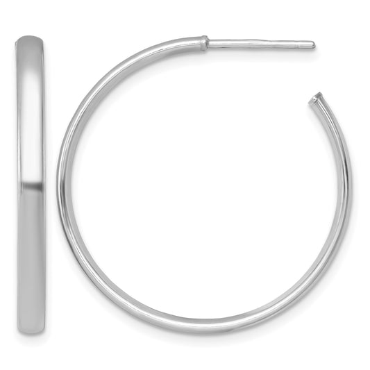 Sterling Silver Rhodium-plated Polished 3.00 x 32mm C-Hoop Post Earrings