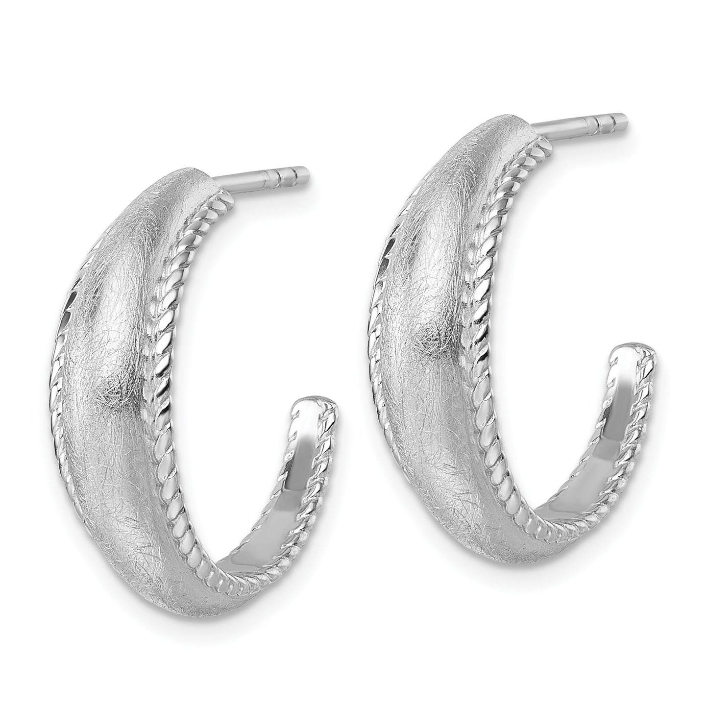 Sterling Silver Rhodium-plated Polished and Scratch Finish C-Hoop Post Earrings