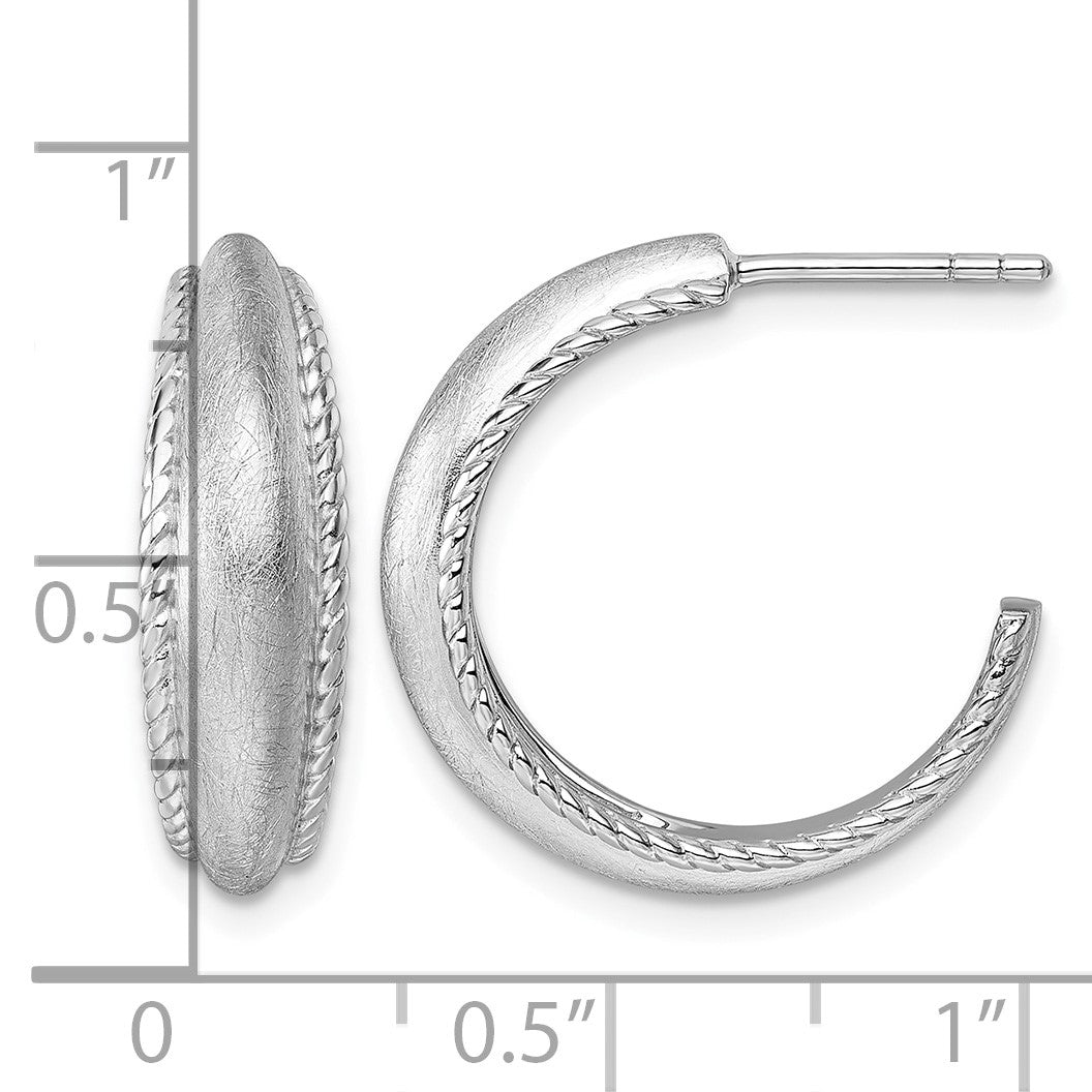 Sterling Silver Rhodium-plated Polished and Scratch Finish C-Hoop Post Earrings