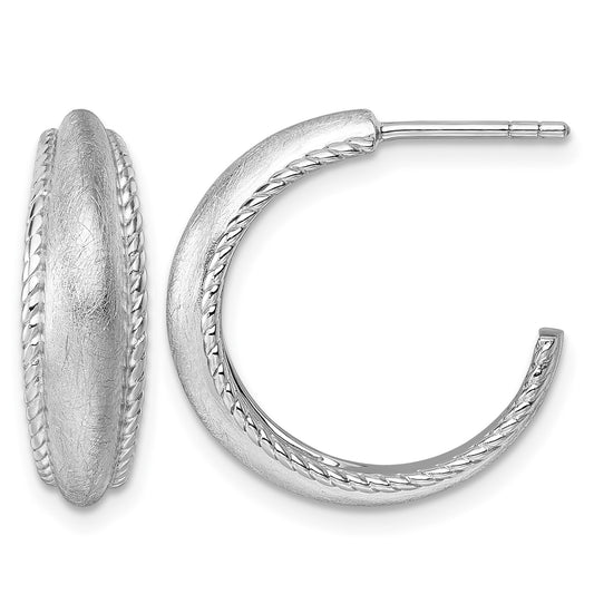 Sterling Silver Rhodium-plated Polished and Scratch Finish C-Hoop Post Earrings