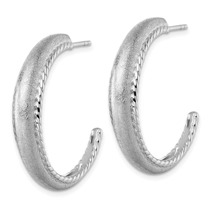 Sterling Silver Rhodium-plated Polished and Scratch Finish C-Hoop Post Earrings