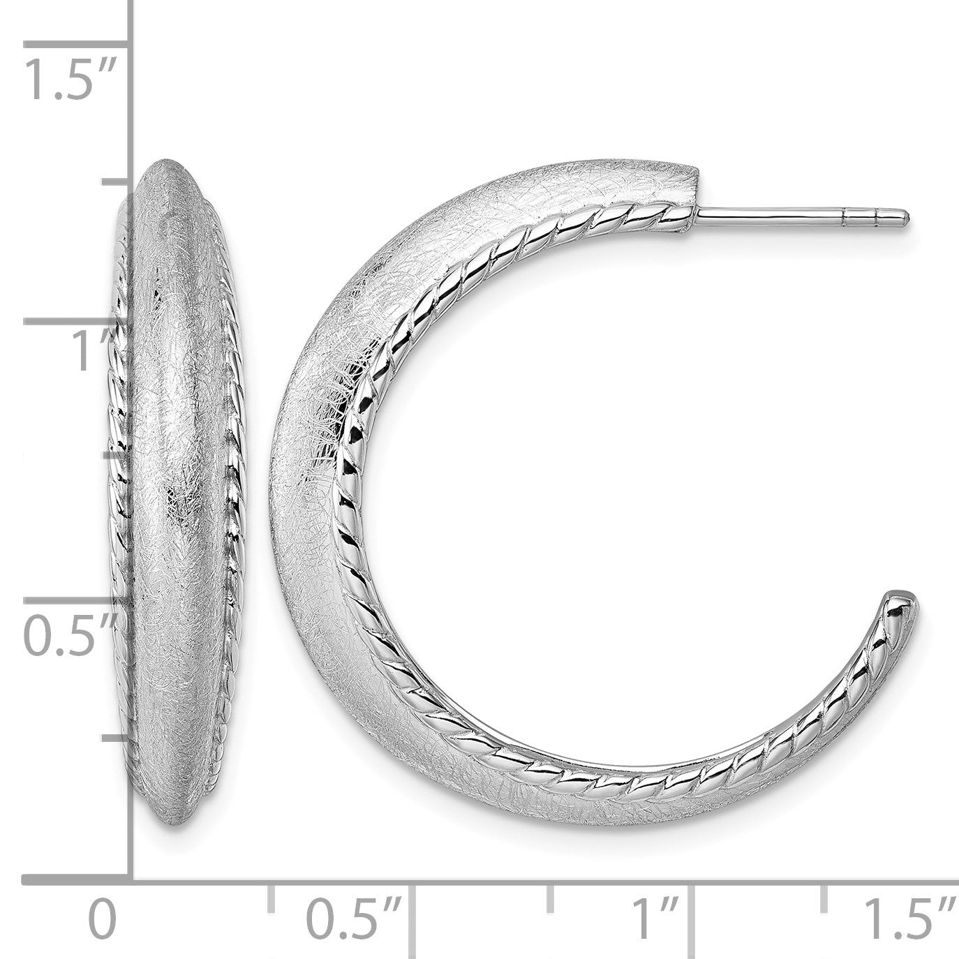 Sterling Silver Rhodium-plated Polished and Scratch Finish C-Hoop Post Earrings