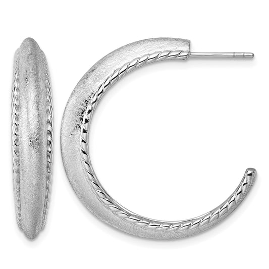 Sterling Silver Rhodium-plated Polished and Scratch Finish C-Hoop Post Earrings