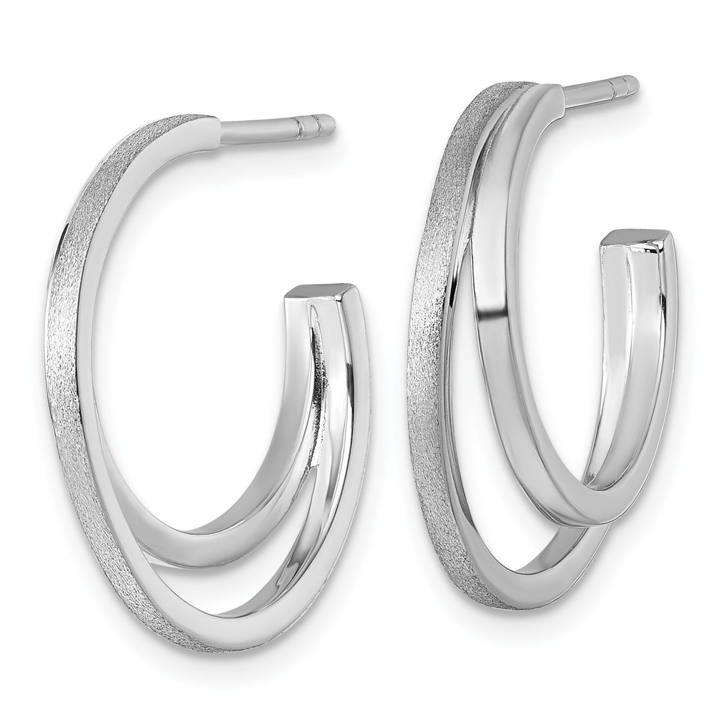 Sterling Silver Rhodium-plated Polished and Satin Double C-Hoop Post Earrings