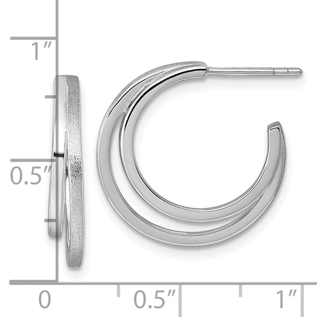 Sterling Silver Rhodium-plated Polished and Satin Double C-Hoop Post Earrings