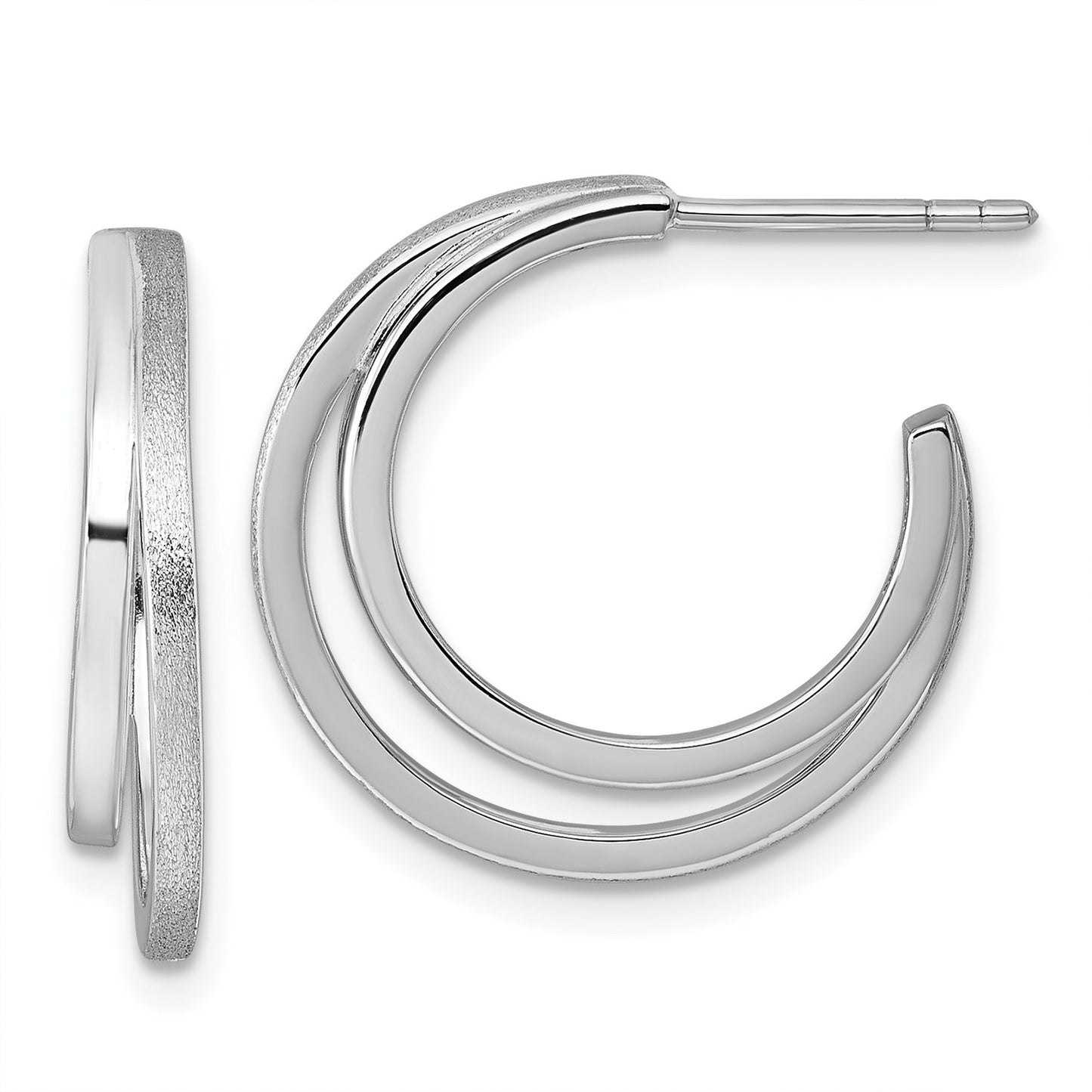 Sterling Silver Rhodium-plated Polished and Satin Double C-Hoop Post Earrings
