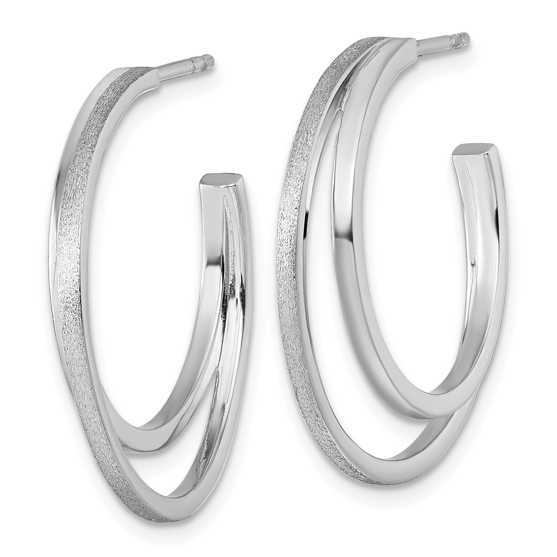 Sterling Silver Rhodium-plated Polished and Satin Double C-Hoop Post Earrings