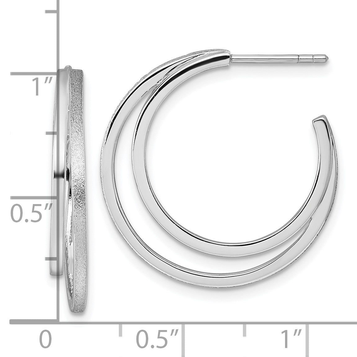 Sterling Silver Rhodium-plated Polished and Satin Double C-Hoop Post Earrings