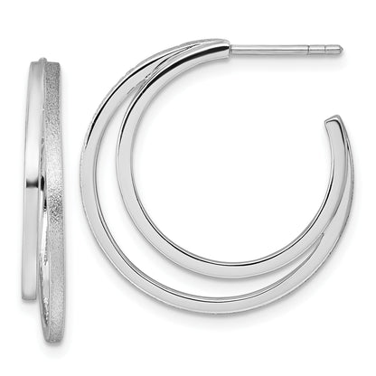 Sterling Silver Rhodium-plated Polished and Satin Double C-Hoop Post Earrings