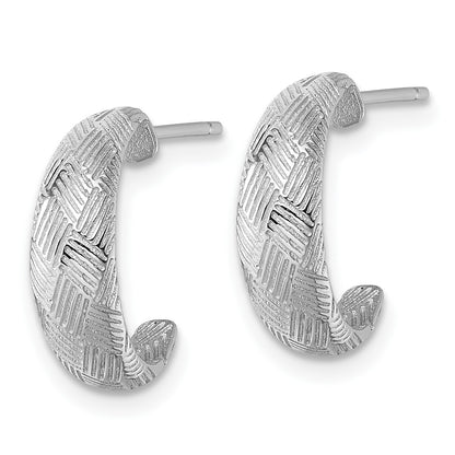 Sterling Silver Rhodium-plated Textured Woven Design Post J-Hoop Earrings