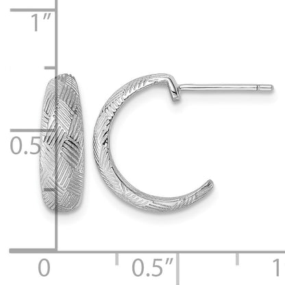 Sterling Silver Rhodium-plated Textured Woven Design Post J-Hoop Earrings