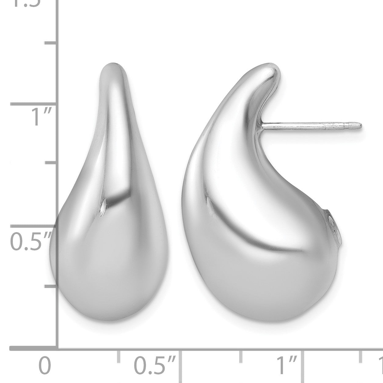 Sterling Silver Rhodium-plated Polished Puffed Teardrop Post Earrings