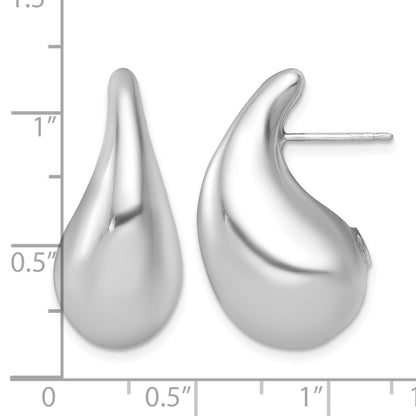 Sterling Silver Rhodium-plated Polished Puffed Teardrop Post Earrings