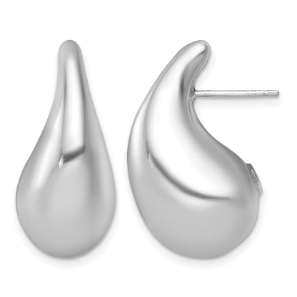 Sterling Silver Rhodium-plated Polished Puffed Teardrop Post Earrings