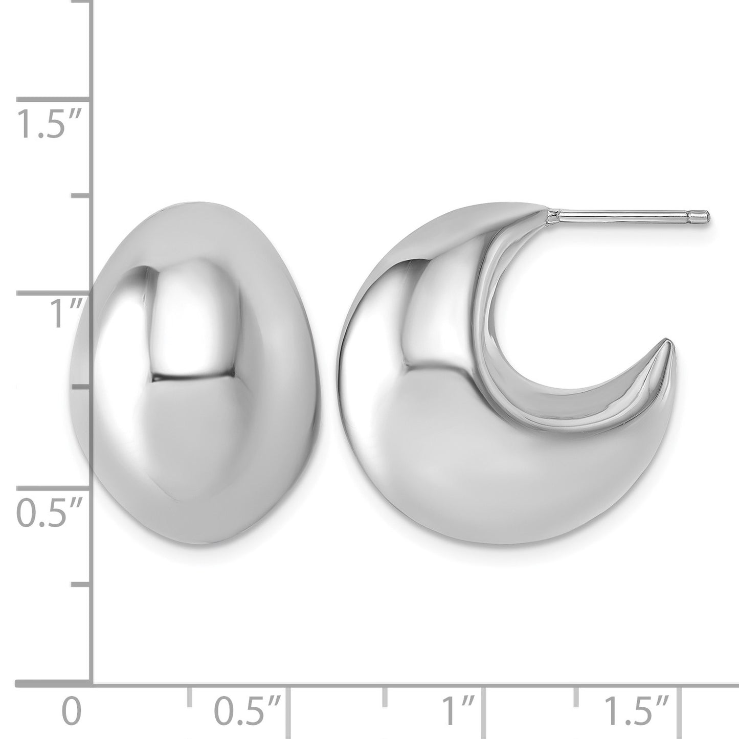 Sterling Silver Rhodium-plated Polished Hollow Fancy Puffed J-Hoop Post Earrings