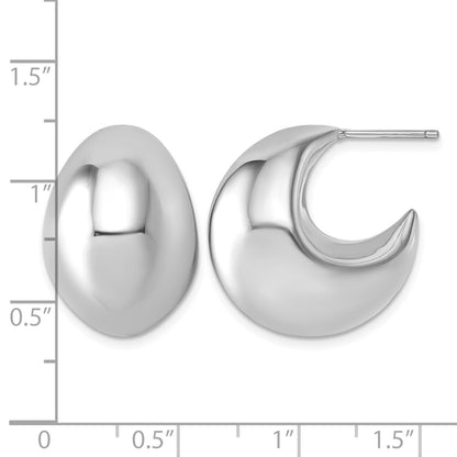 Sterling Silver Rhodium-plated Polished Hollow Fancy Puffed J-Hoop Post Earrings