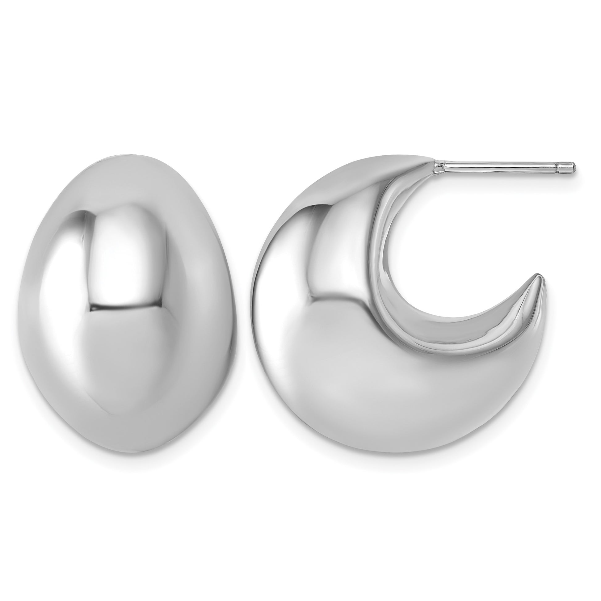 Sterling Silver Rhodium-plated Polished Hollow Fancy Puffed J-Hoop Post Earrings