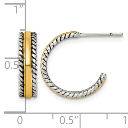 Sterling Silver and Gold-tone Antiqued Textured Post C-Hoop Earrings