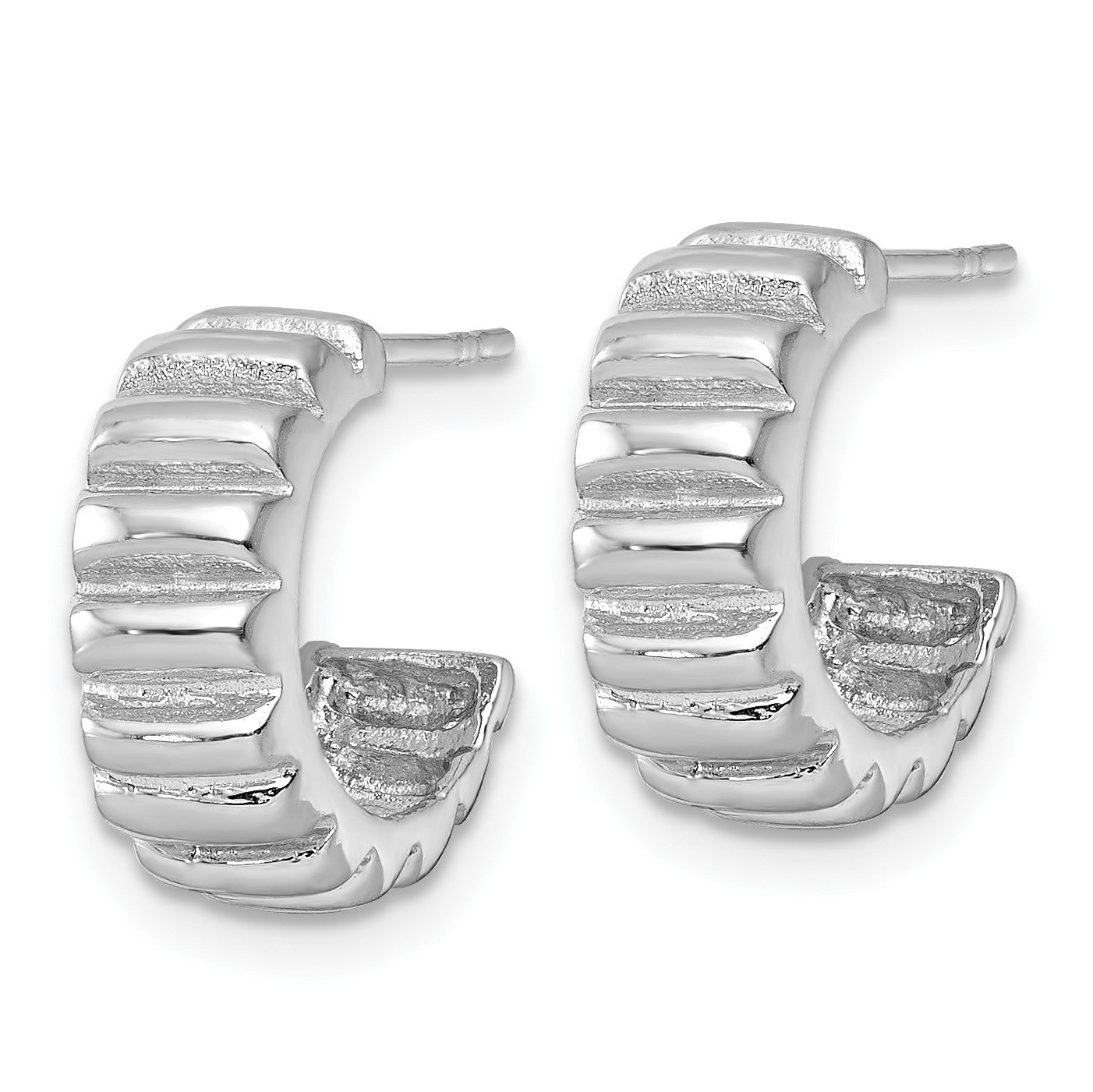 Sterling Silver Rhodium-plated Polished Scalloped C-Hoop Post Earrings
