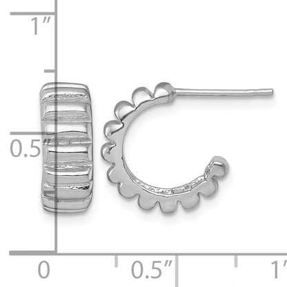 Sterling Silver Rhodium-plated Polished Scalloped C-Hoop Post Earrings