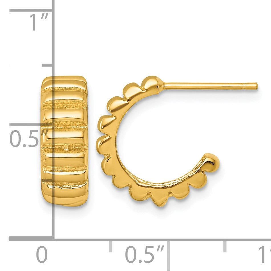 Sterling Silver Gold-tone Polished Scalloped C-Hoop Post Earrings