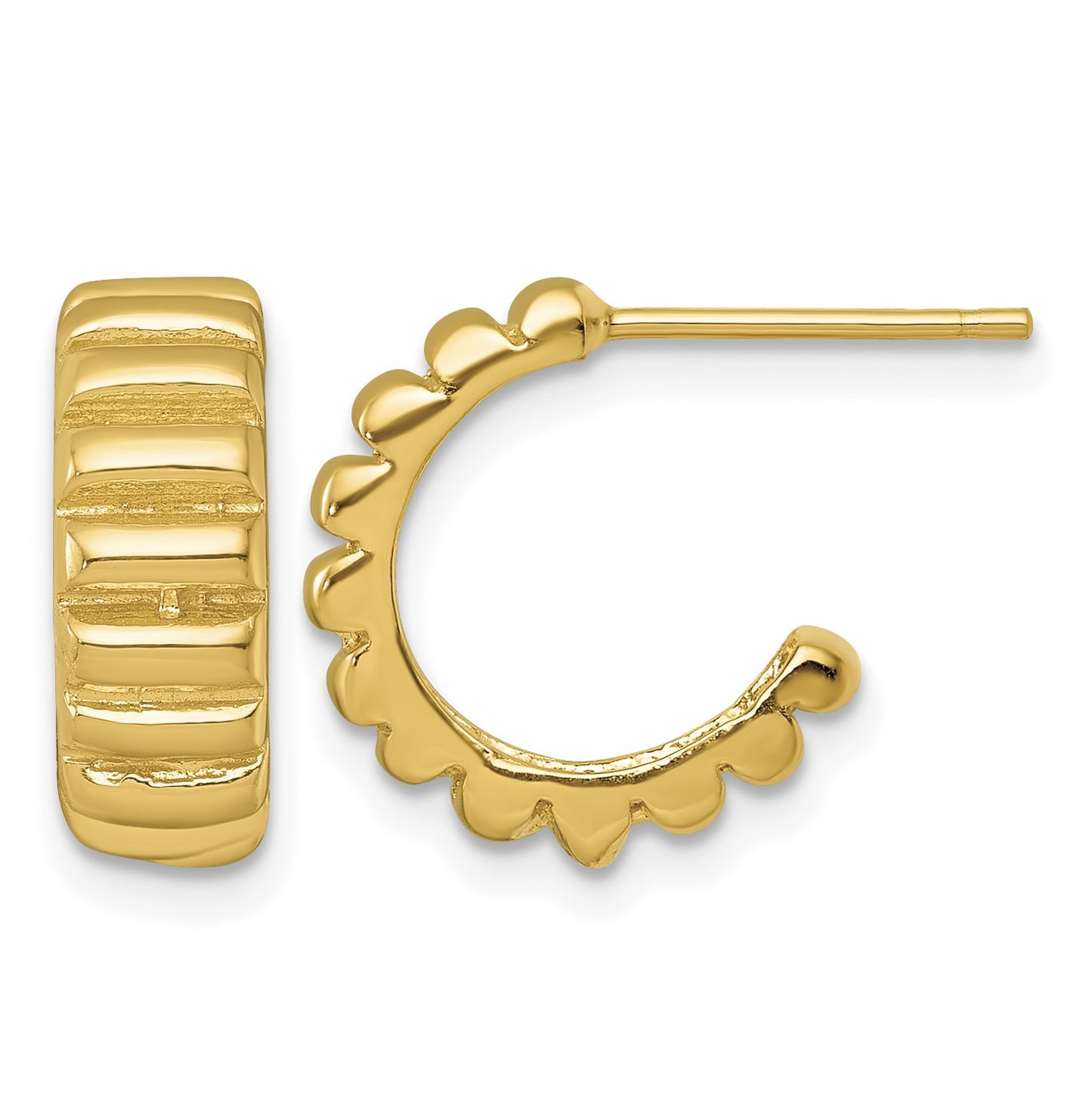 Sterling Silver Gold-tone Polished Scalloped C-Hoop Post Earrings