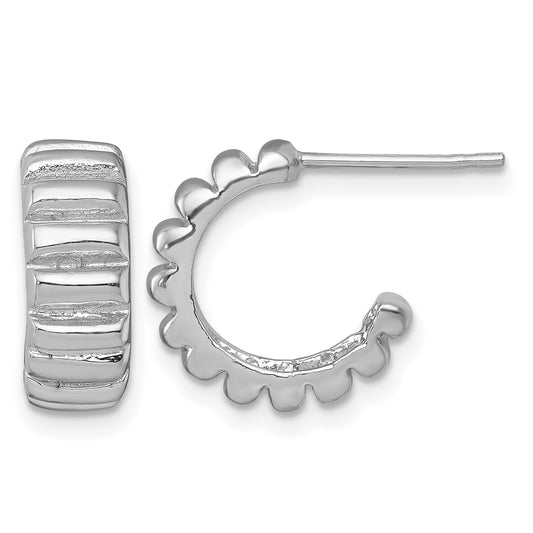 Sterling Silver Rhodium-plated Polished Scalloped C-Hoop Post Earrings
