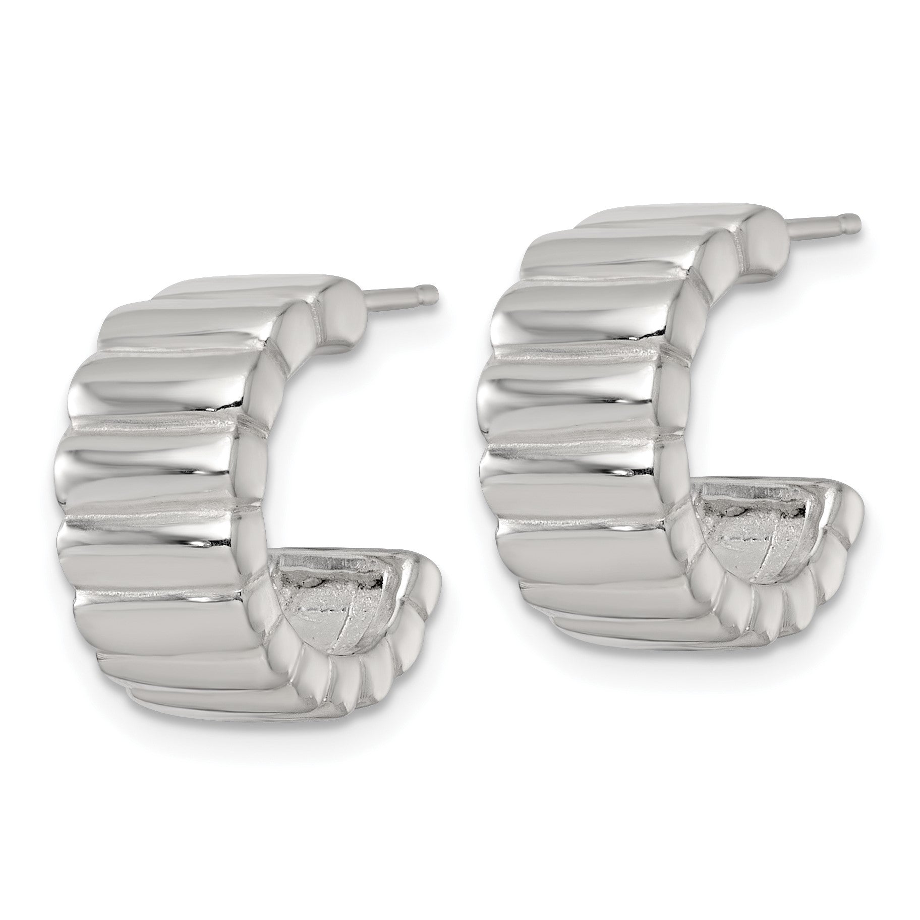 Sterling Silver Polished and Ridged 8.0mm Post C-Hoop Earrings