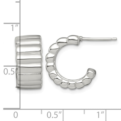 Sterling Silver Polished and Ridged 8.0mm Post C-Hoop Earrings