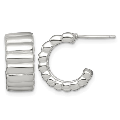 Sterling Silver Polished and Ridged 8.0mm Post C-Hoop Earrings