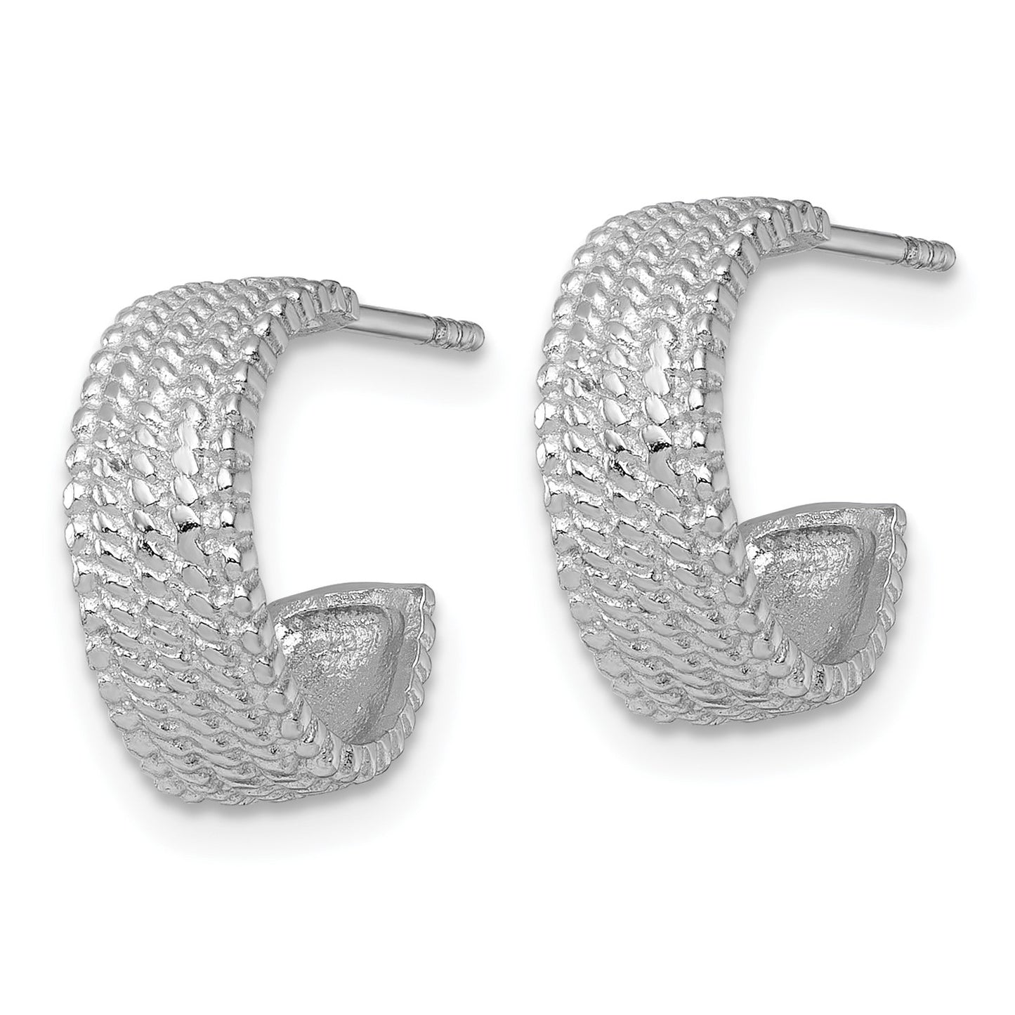 Sterling Silver Rhodium-plated Polished And Textured C-Hoop Post Earrings