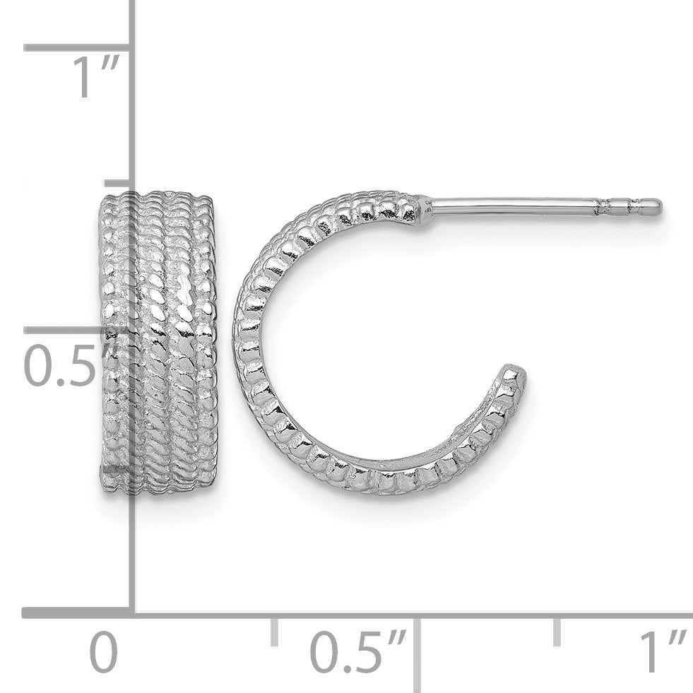 Sterling Silver Rhodium-plated Polished And Textured C-Hoop Post Earrings