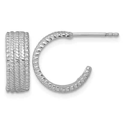 Sterling Silver Rhodium-plated Polished And Textured C-Hoop Post Earrings
