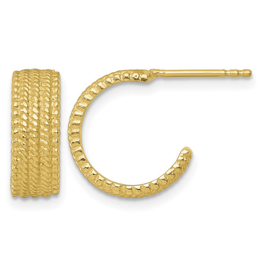 Sterling Silver Gold-tone Polished And Textured C-Hoop Post Earrings