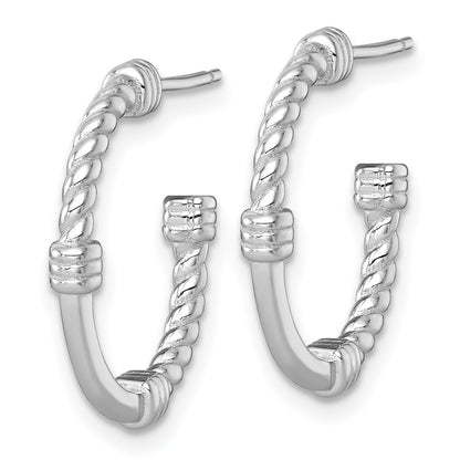 Sterling Silver Rhodium-plated Polished and Twisted 21.0mm Post C-Hoop Earrings