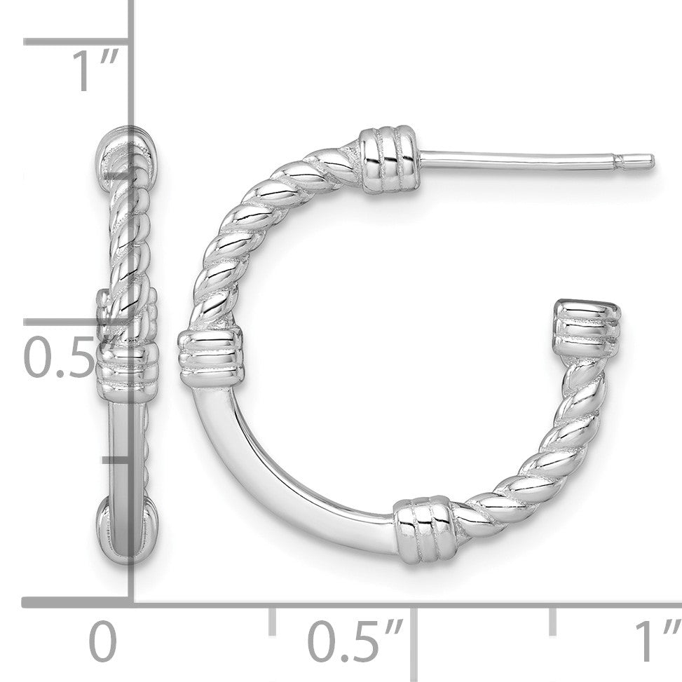 Sterling Silver Rhodium-plated Polished and Twisted 21.0mm Post C-Hoop Earrings