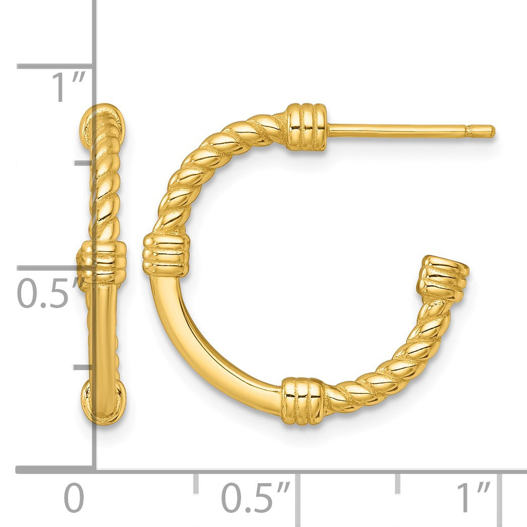 Sterling Silver Gold-tone Polished and Twisted 21.0mm Post C-Hoop Earrings