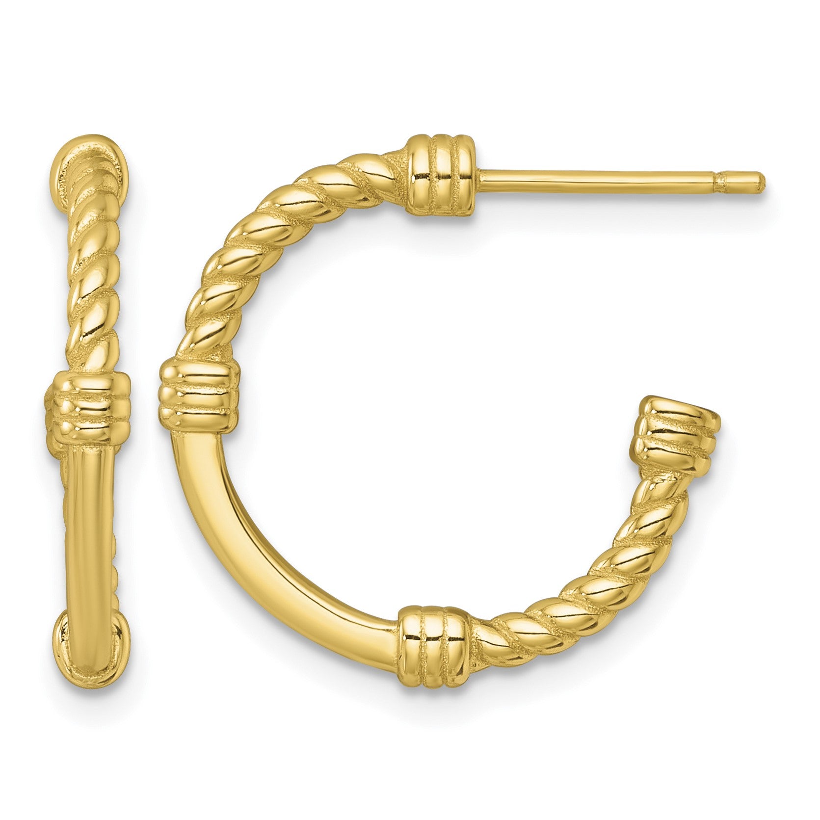 Sterling Silver Gold-tone Polished and Twisted 21.0mm Post C-Hoop Earrings