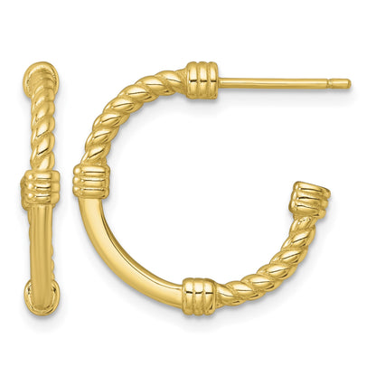 Sterling Silver Gold-tone Polished and Twisted 21.0mm Post C-Hoop Earrings