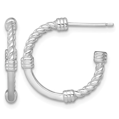 Sterling Silver Rhodium-plated Polished and Twisted 21.0mm Post C-Hoop Earrings