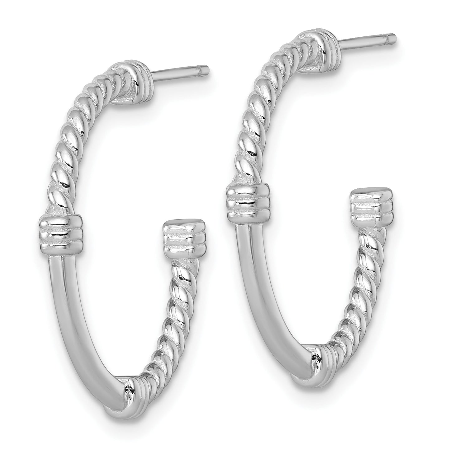 Sterling Silver Rhodium-plated Polished and Twisted 24.0mm Post C-Hoop Earrings