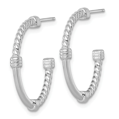 Sterling Silver Rhodium-plated Polished and Twisted 24.0mm Post C-Hoop Earrings